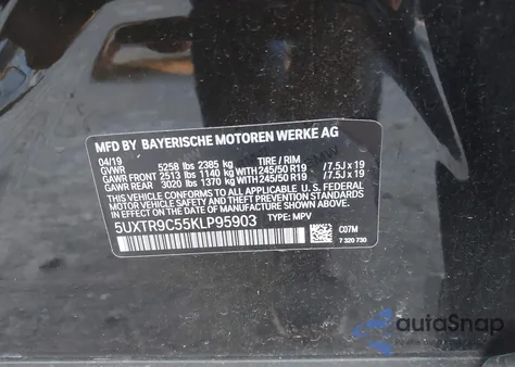 2019 BMW X3 xDrive30I z USA, uszkodzony, nr VIN 5UXTR9C55KLP95903